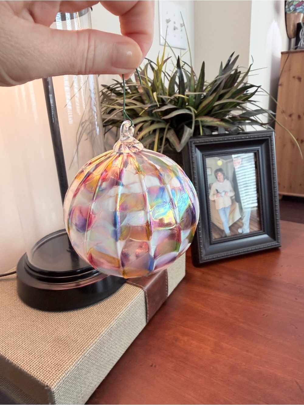 Iridescent Multicolor Glass Hanging Ornament – Decorative Home Accent